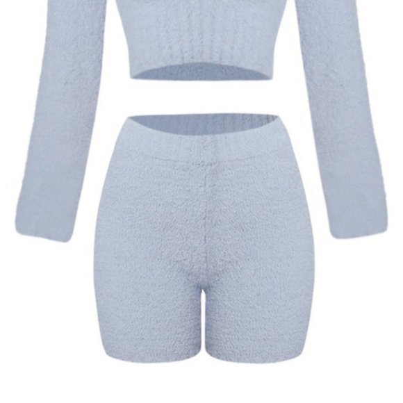 Tresser High Waist Fuzzy Lounge Biker Shorts Blue Size Small NWT - Picture 2 of 4